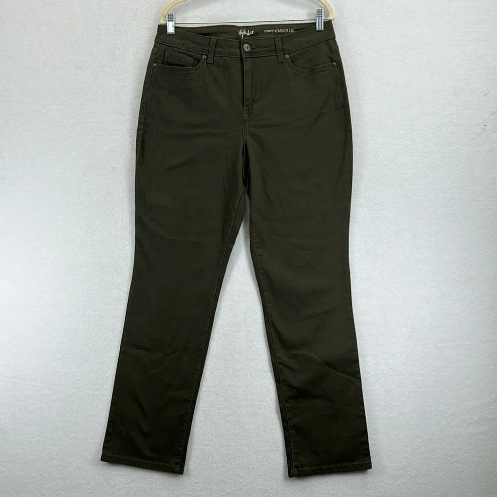 Style & Co Women’s Jeans Curvy Sz 12 Olive Green Straight Leg High Rise Stretch